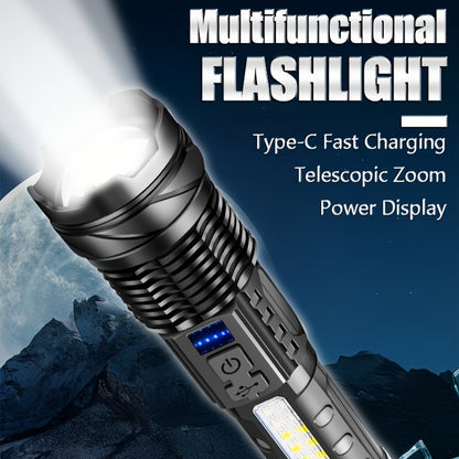 1/2/4pcs Multifunctional Flashlight High-Power LED Flashlight with COB Red/Blue Warning Side Light - Rechargeable Zoomable Long Distance Fishing Camping Light Many Mode