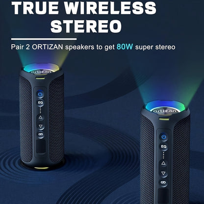 Ortizan Wireless Speakers, 40W Loud Sound, Wireless Stereo, IPX7 High Quality, Extra Bass, LED Light, BT5.3, Portable Compact Speaker for Shower, Outdoor, Beach, Home, Party. Gifts for Men And Women., Outdoor Speaker, Shower