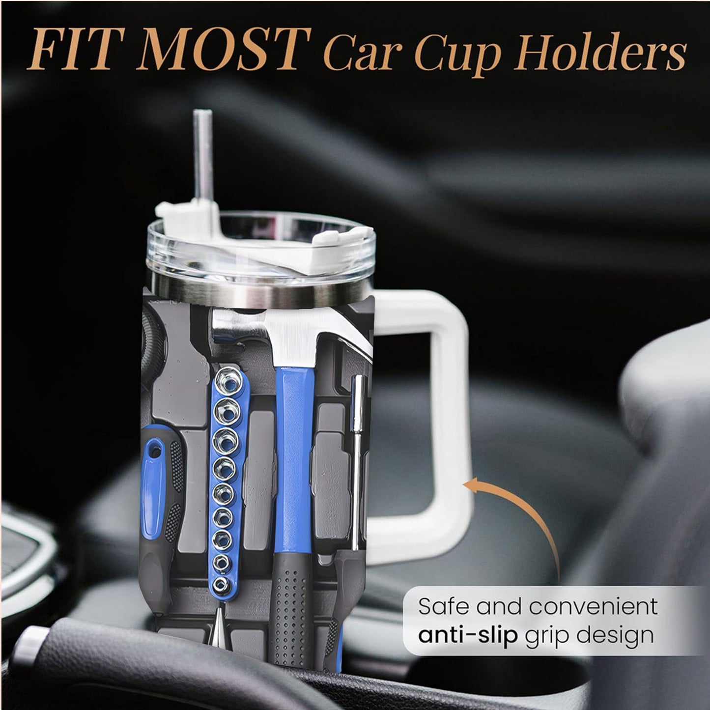40oz Stainless Steel Tool Kit Tumbler, Double Wall Vacuum Insulated Travel Mug, Spill Proof Lid, Perfect Gift for Dad, Mom, Ideal for Christmas, Thanksgiving, Valentine's, Mother's, Father'S Day, Gift for birthday, Coffee Cup