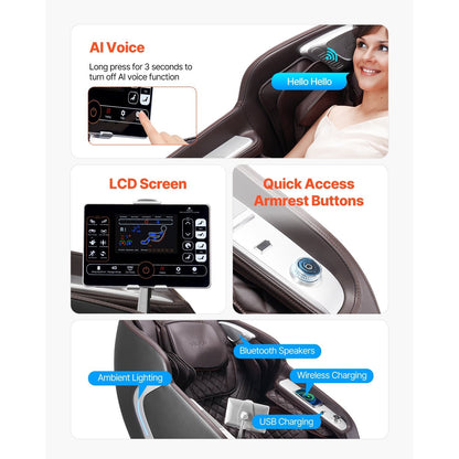 VEVOR Massage Chair, 4D Full Body Zero Gravity Recliner with SL Track, Yoga Stretch, AI Voice Control, Heat, Foot Roller, Retractable Pedal, 36 Airbags, LCD, Armrest Controls, Rolling Base