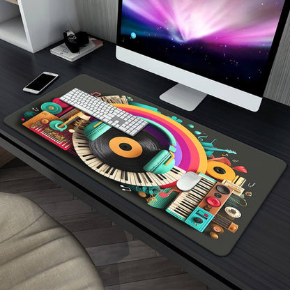 1pc XXL Music Headphones & DJ-Themed Gaming Desk - Non-Slip Rubber Base Large Computer Mouse Pad with Vinyl Record, Sound Mixer & DJ Equipment Design for Office, PC, Laptop - Ideal for Musicians & Audio Engineers