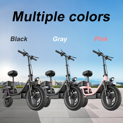 Peak Power 740W Electric Scooter With Free Seat & Basket - 48V10/15AH Battery, Dual Suspension, 20MPH, 10-35 Miles, LCD Display, 330lbs Max Load (Best For Commuting) Folding Ebike Adult Mini Electric Bike Equipped With Intell