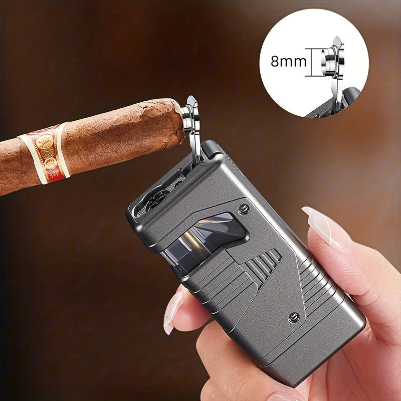 Cigar Lighter Torch Lighter Triple Flame Butane. Refillable Lighter with Cigar Holder, All-in-one Lighter, Stylish Men's Gift. Portable Lighter Perfect Suitable for Outdoor, Indoor, BBQ, Candle. Windproof Torch Lighter(Butane