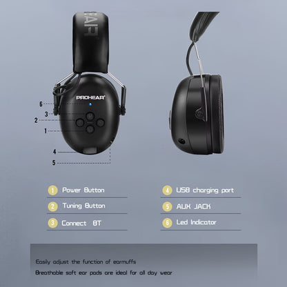 ZOHAN Wireless Electronic Noise Cancelling Headphones, Outdoor Sports 5.0 Wireless Earmuffs, Music, Charging, Suitable For Studying, Mowing, Shooting, Silent Safety Hearing Protection Headphones, Foldable Noise Cancelling Ear
