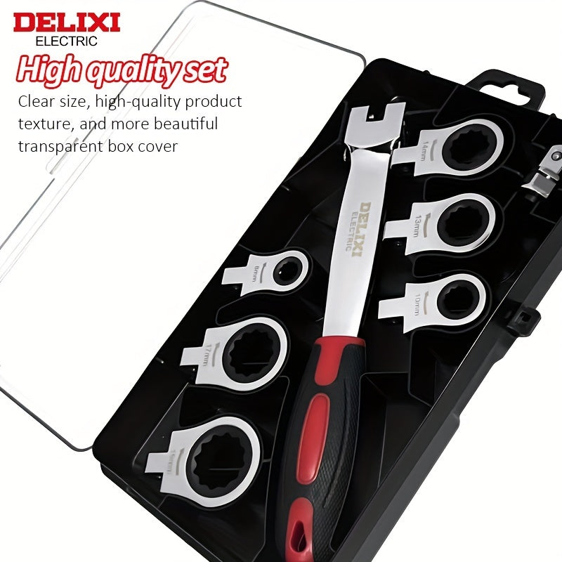 12-In/6-In Interchangeable Head Ratchet Socket Wrench, Flexible Head Combination Wrench Set, Adjustable Head Ratchet Wrench Set, Quick Wrench Set
