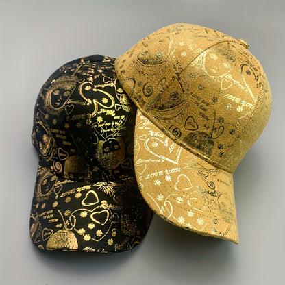 Sports Hats Breathable Sun Cap - New Graffiti Baseball Caps Golden Stamping - Outdoor Hip-hop Joker Cap - Street Cool Baseball Hats for men and women - Couple Caps Duckbill Cap