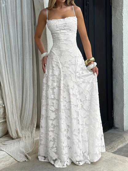 Chic And Alluring White Lace Dress with a Backless Design, Perfect for Summer Evening Parties. This Waist-Cinching A-Line Dress Is Flattering And Ideal for Vacations