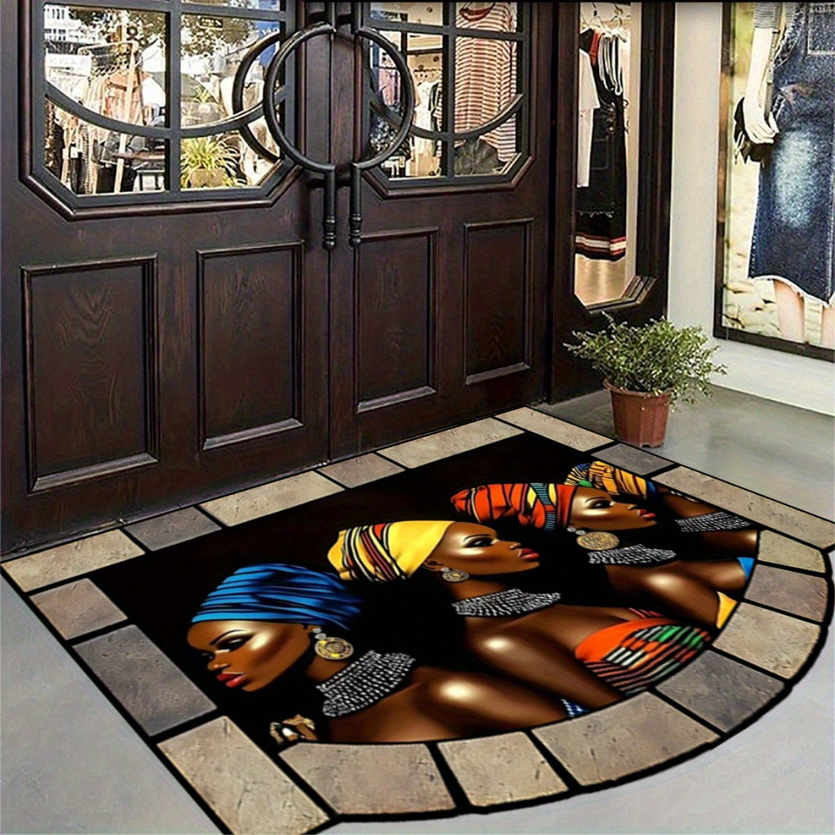 1pc African Tribal Door Mat - Heavy-Duty 850gsm Thick Mat with African Women & Tribal Patterns, /BrownRed/Orange - for Home Gym, Entryway - Machine-made Polyester Mat - Ideal For Halloween, Christmas, Thanksgiving, New Year'S
