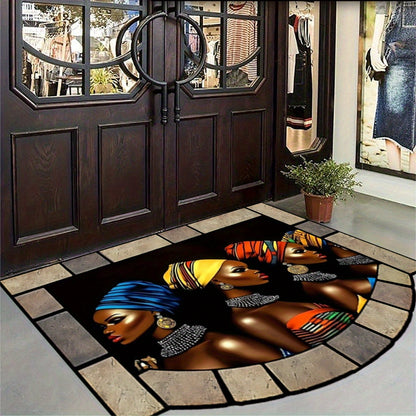 1pc African Tribal Door Mat - Heavy-Duty 850gsm Thick Mat with African Women & Tribal Patterns, /BrownRed/Orange - for Home Gym, Entryway - Machine-made Polyester Mat - Ideal For Halloween, Christmas, Thanksgiving, New Year'S