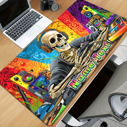 Customizable Skull Music Gaming Mouse Pad - XXL Multi-Functional Desk Mat with Vibrant Headphone & DJ Setup Design, Personalized Name/Text, Durable Rubber Base for PC, Office, Gaming - Unique Gift for Gamers & Music Lovers, M