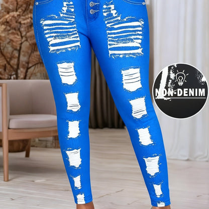 [Printed Pants - Not Denim Fabric] Printed Legging - Not Denim Fabric - Christmas Plus Size Women's Digital Print Denim-Look Leggings, Stretch Polyester, All-Season Casual Slim-Fit Pants, Regular Fit, Adult Sizes, Machine Was