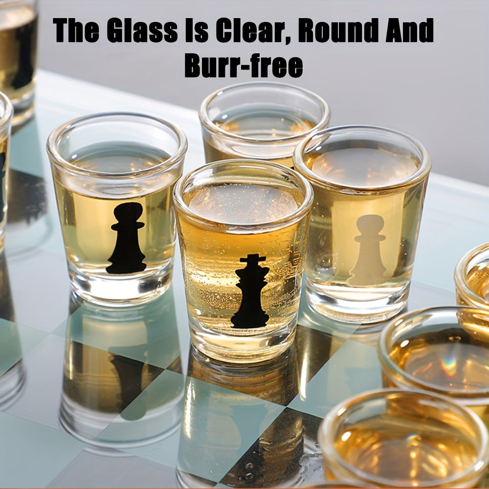 32pcs Chess-Themed Shot Glass Drinking Game Set - Acrylic Chess Board Glasses for Adults, Durable Bar Party Supplies with Storage Case, Family Game Night & Strategy Board Game Accessories