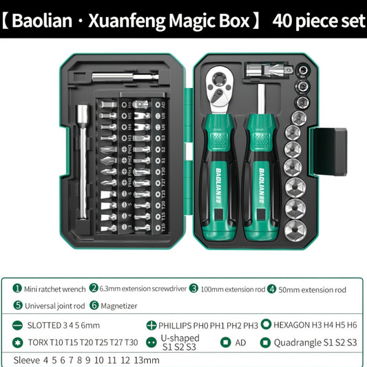 1Set 40In 1 Ratchet Torque Wrench And Multi-Purpose Screw Batch Set, Professional Repair Tool Set, Tooth Ratchet Wrench - Multi-Function Bicycle, Including Ratchet Wrench, Sleeve Head, Scooter Repair Tool Set, Various Head Ty