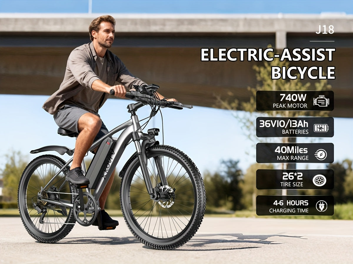 26 Inch Adult Electric 48V10Ah Removable Battery 740W Peak Motor 20 MPH All-Terrain Mountain E- with Front Suspension, Disc Brakes & LCD Display - Heavy-Duty Tire Conversion (Compatible with 110-240V) for Men &