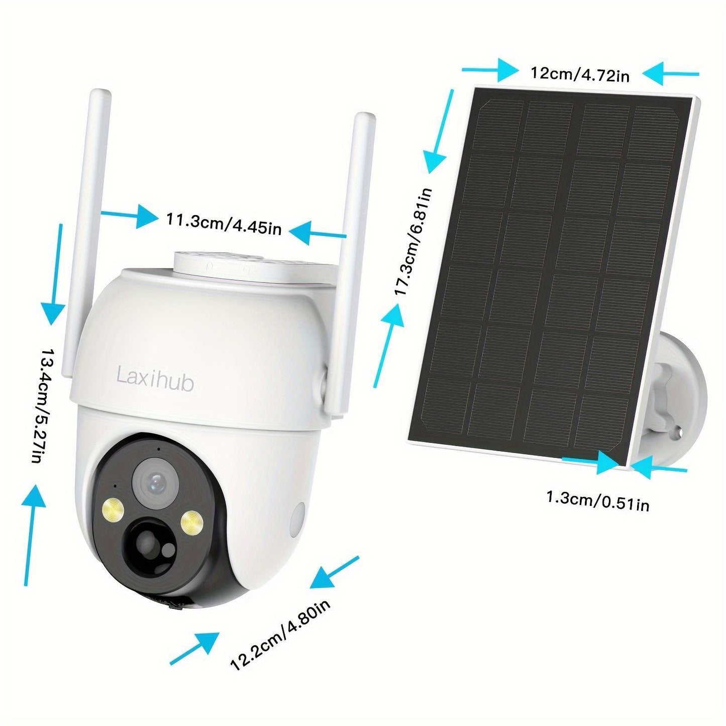 LAXIHUB 3pcs Outdoor Security Cameras | 1296 FHD Wifi Wireless Security Cameras Outdoor Waterproof Solar Powered, Human/Pet AI Detection, 2.4GHz WIFI Only Two-way Audio, Starlight Night Vision, Protect Your Home with 355° Pa