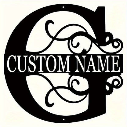 Customized Metal Surname Sign - Personalized Black Art Deco Wall Decor, Reusable Matte Finish, Detachable Pre-pasted Metal Accent - For Home Decor - Suitable for Living Room, Bedroom, Garden, Outdoor Spaces - Unique Gift for