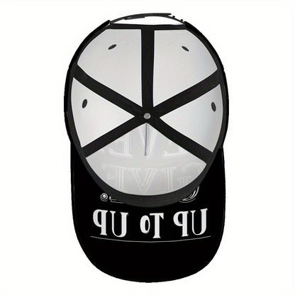 1pc 2D Never Give Up Words Print Baseball Cap - Full-Body Vibrant Polyester Hat, Adjustable Snapback for Running, Sports & Casual Streetwear., Running Hat, Outdoor Headwear, Trendy Streetwear, Lightweight Hat, Durable Fabric,