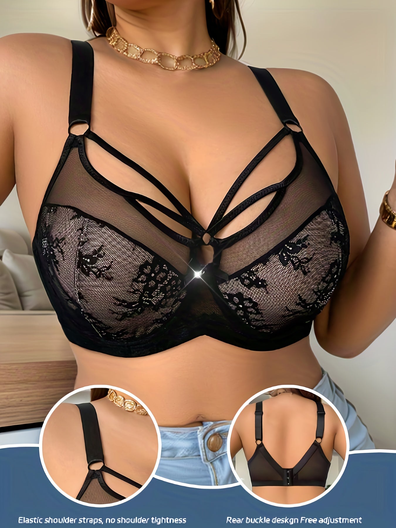 Plus Size Full-Coverage Wire-Free Bra with Lace Front & Cross-Back Strap - No Padding, Low-Maintenance Large Bust, Comfortable Everyday & Special Occasion Underwear for ( Lift, No Underwire)