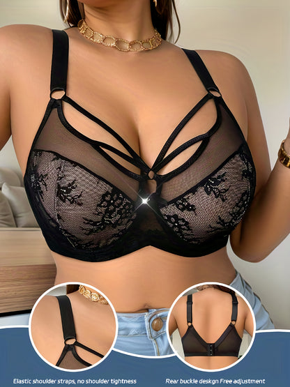 Plus Size Full-Coverage Wire-Free Bra with Lace Front & Cross-Back Strap - No Padding, Low-Maintenance Large Bust, Comfortable Everyday & Special Occasion Underwear for ( Lift, No Underwire)
