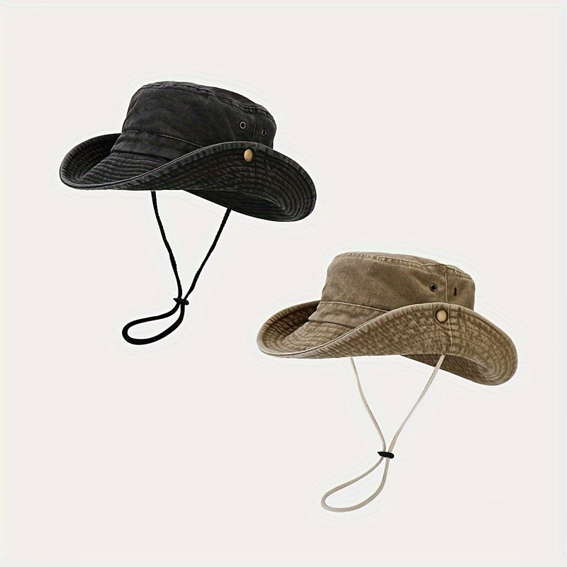 1pc Splicing Wide-brimmed Washed-out Outdoor Sports Mountaineering Fishing Hat for Men And Women, for Travel In Spring And Summer Season