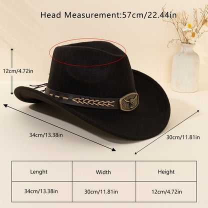 [Black Cowboy Hats] 2pcs Western Cowboy Hats - Black Fedora Cowboy Hats with Braided Band & Bull Head Design, Lightweight & Durable for Outdoor Travel, Christmas, and Casual Wear
