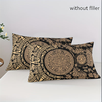 3pcs Comfortable Retro Mayan Civilization Theme Duvet Cover Set, Soft High-Definition Digital Print, Black And Golden Design, All-Season, Family And Friends Gift, Machine Washable (1 Duvet Cover + 2 Pillowcases, No Filling)