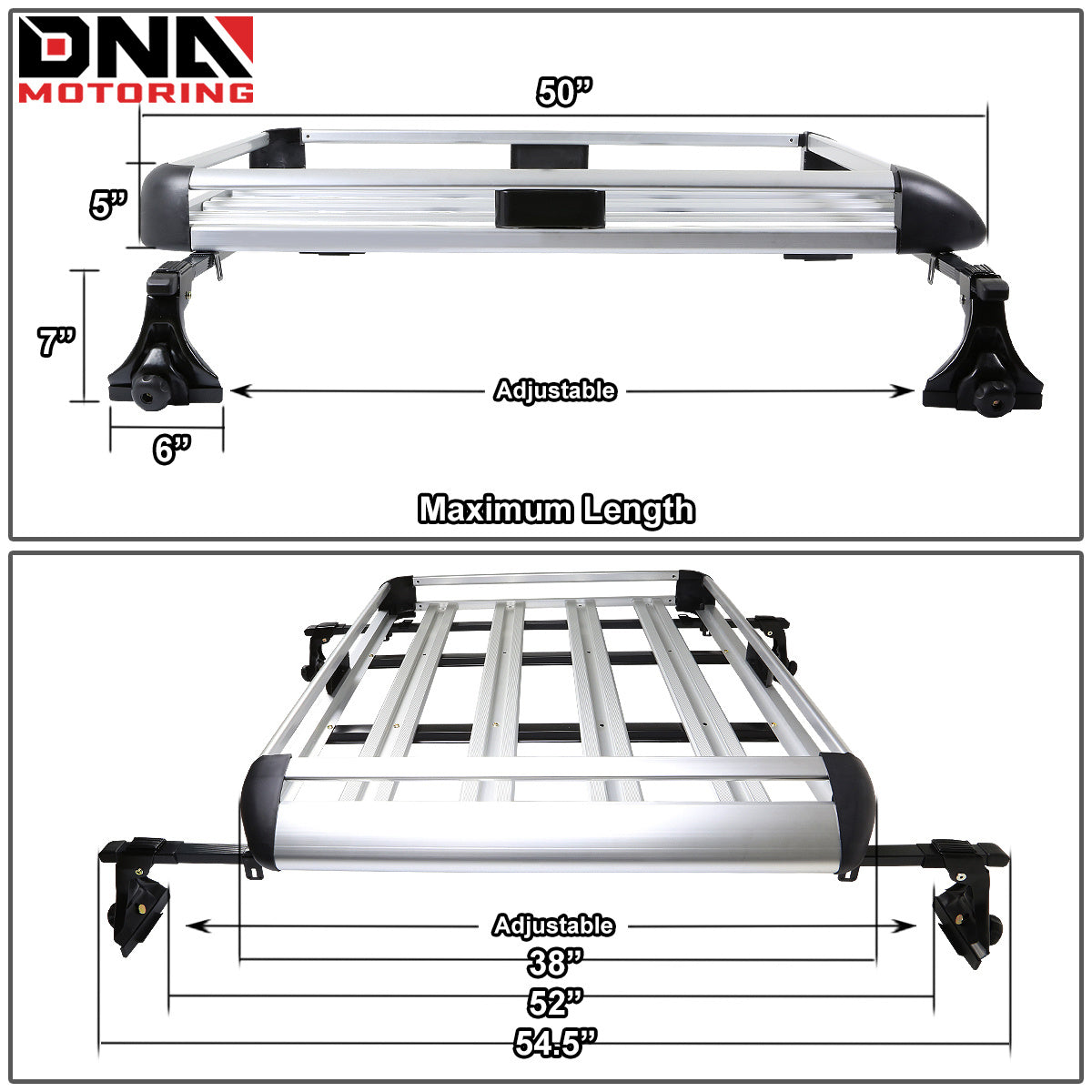 DNA MOTORING Cargo Roof Rack Cross Bar Carrier Basket, with Adjustable Clamps