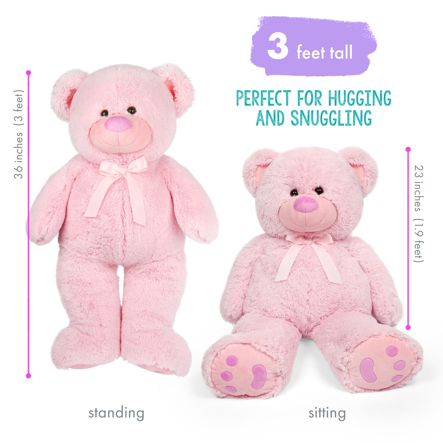 Big Teddy Bear, 3 Feet Giant Teddy Bear Stuffed Animal, Large Bear Plush Toy, 39 inch, Gift for Girls, Girlfriend, Wife, for Birthday Valentine's Day