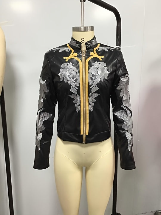 Jacket with Western Floral Embroidery And a Zipper