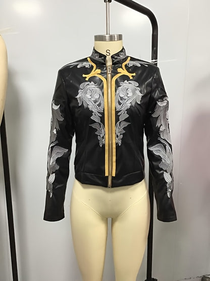 Jacket with Western Floral Embroidery And a Zipper