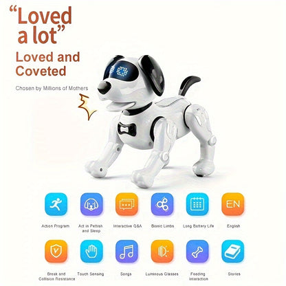 1pc Interactive RC Robot Dog Toy with Remote Control, Programmable Stunt Robot Dog, Infrared Sensor, USB-Rechargeable, LED Eyes & Sound, for Indoor/Outdoor Play, Birthday Party, Home Decoration - Ideal Gift for Adults & Famil