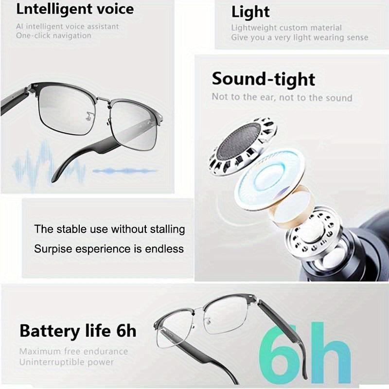 AI Smart Glasses with 160+ Language Real-Time Translation, Chat GPT System, Built-in Mic & Speaker, HD Voice Calls & Music Playback, Smart Glasses with Camera & Voice Assistant for Men & Women, USB-Powered, Compatible with Sm