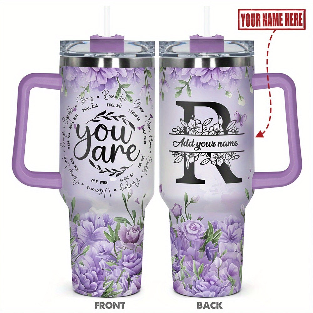 1pc Personalized Name & Motivational Quote Tumbler 40oz with Lid - Custom Stainless Steel Cup, Insulated for Hot/ Drinks, Custom Name/Date/Message Gift for /Men, Birthdays, Christmas, Valentines, Teachers, Coworkers
