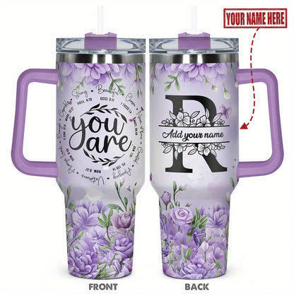 1pc Personalized Name & Motivational Quote Tumbler 40oz with Lid - Custom Stainless Steel Cup, Insulated for Hot/ Drinks, Custom Name/Date/Message Gift for /Men, Birthdays, Christmas, Valentines, Teachers, Coworkers