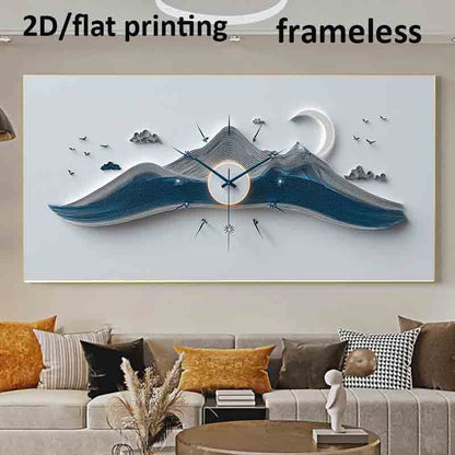 1pc Extra Large Modern Minimalist Ocean Wave Clock Canvas Poster - Frameless Wall Art Print, Large Modern Decor for Living Room, Bedroom, Clock Wall Decor, Extra Large Wall Clock, Living Room Wall Pictures, Wall Pictures, Liv