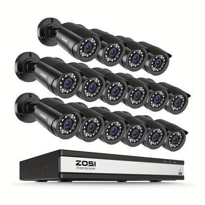 ZOSI 16-Channel 3K Lite Security Camera System with 12 Wired Cameras, 80ft IR Night Vision, AI Human/Vehicle Detection, 1080P Outdoor/Indoor CCTV DVR, H.265+ Smart Recording, 24/7 Monitoring, 16-Channel DVR with AI-Powered Al