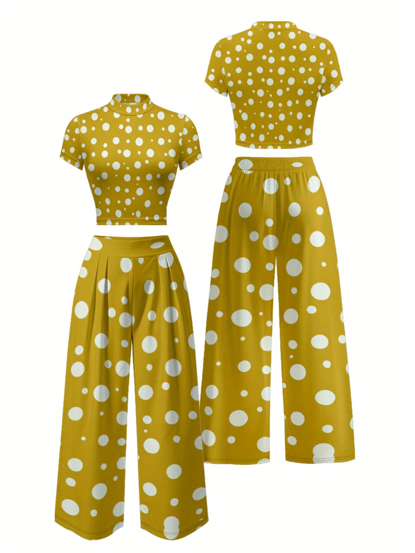 New Round-neck, Cinched Waist T-shirt And Wide-leg Long Pants Set, Crop Top, Short Top, High-end Print Design, Fashion, Breathable Fabric, Suitable For Daily Street Wear, Outdoor, Parties And Gatherings
