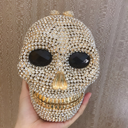 Ladies 3D Skull Evening Bag Rhinestone Clutch Bag Prom Party Small Square Bag