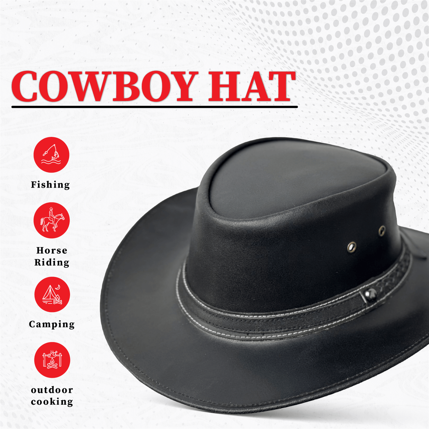 Black Western Style Genuine Cowhide Cowboy Hat – Shapeable Wide Brim for Men & Women