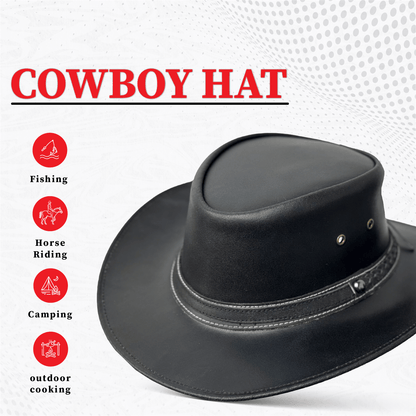 Black Western Style Genuine Cowhide Cowboy Hat – Shapeable Wide Brim for Men & Women