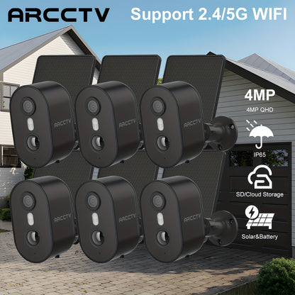 4MP Outdoor Security Camera With Solar Panel, Battery, Wireless Surveillance Camera, PIR Motion Detection And Alarm, Colour Night Vision, SD/Cloud Storage, Alexa Supported, 2-Way Audio, Black, 2.4G/5G WIFI