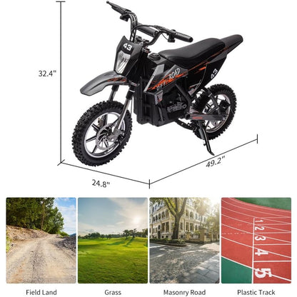 36V Electric Dirt Bike for Kids 13-16 Years, 15.5 MPH High-Speed Off-Road Motorcycle with 350W/500W Motor (Brushless/Brushed), 175 lbs Capacity, All-Terrain ATV-Like Bike, Front/Rear Brakes & LED (-)