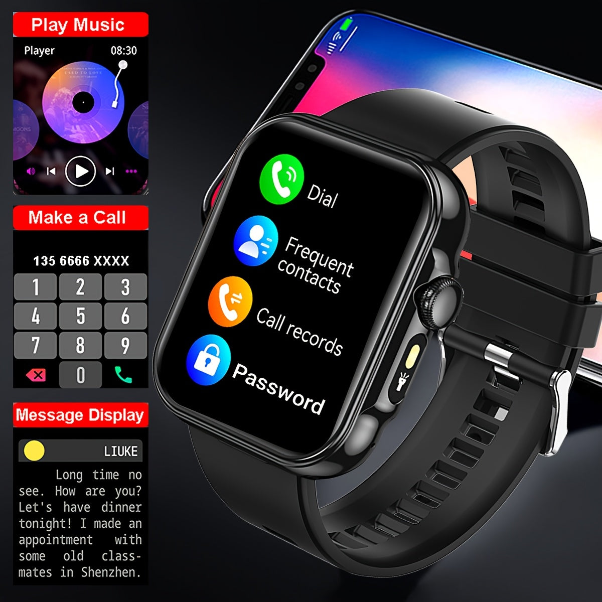 COIUSOR Smartwatch 2.01" HD Display, Wireless Calls & Information Sync, 100+ Sports Modes, Pedometer, Black Silicone Strap, Android/iOS Compatible, USB Rechargeable, Modern Digital Dashboard - Perfect Gift for Men & Women, Ou