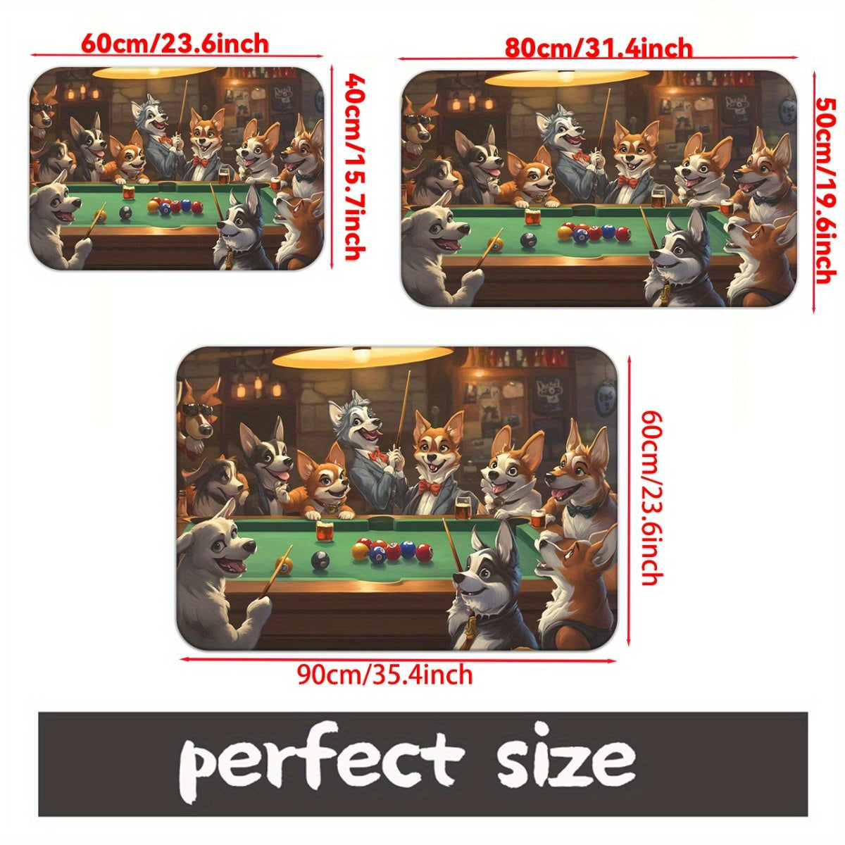 1pc Playful Dogs Playing Billiards Door Mat - Absorbent Microfiber Polyester, Machine Washable Indoor Rug for Bathroom, Bedroom, Living Room Entrance, Bathroom Floor