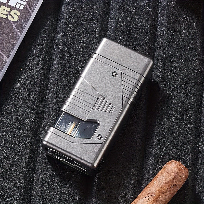 Cigar Lighter Torch Lighter Triple Flame Butane. Refillable Lighter with Cigar Holder, All-in-one Lighter, Stylish Men's Gift. Portable Lighter Perfect Suitable for Outdoor, Indoor, BBQ, Candle. Windproof Torch Lighter(Butane