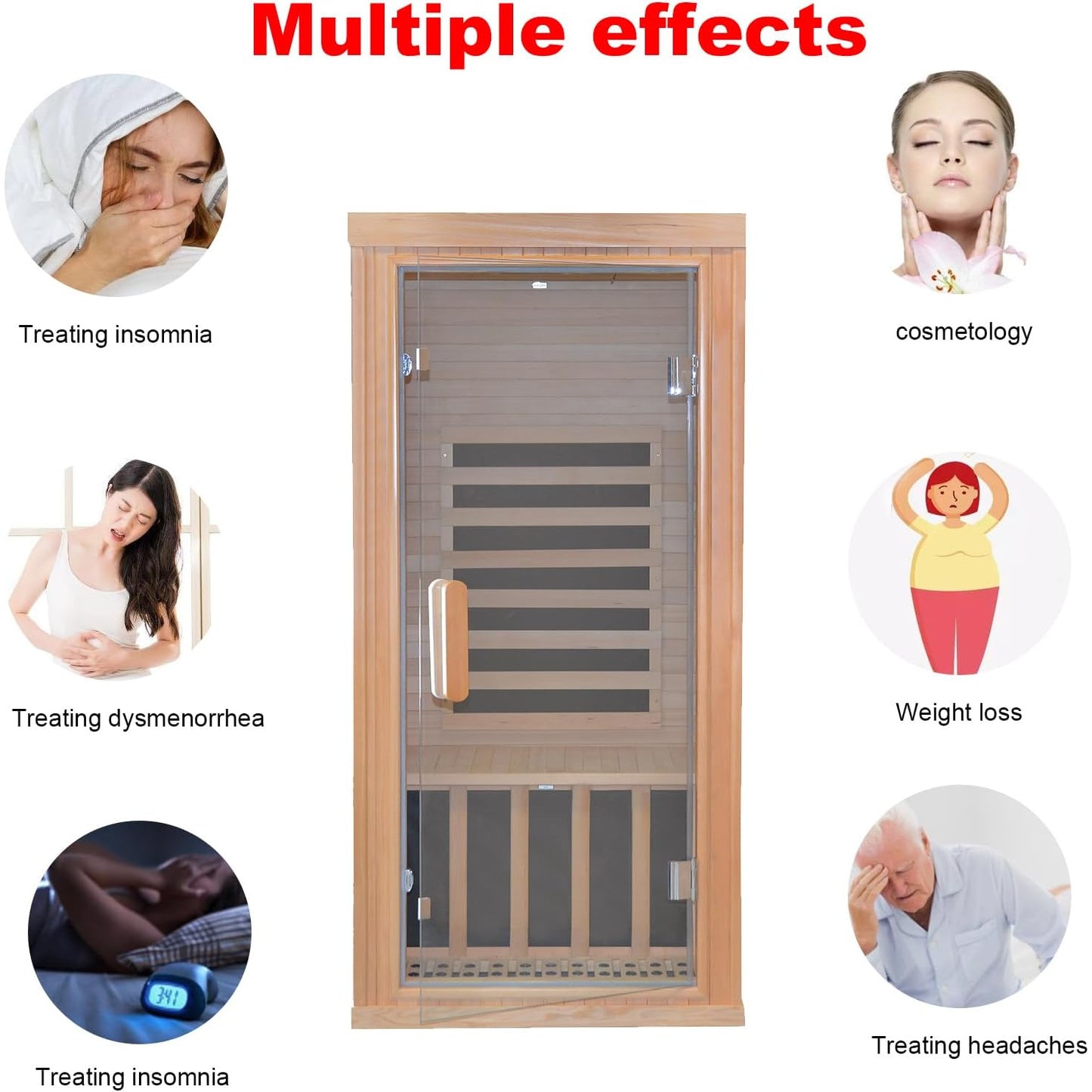 Home Infrared Sauna Room with Graphene Carbon Plate Heater - Canadian Hemlock Wood Cabin, Low-EMF Full-Spectrum, //AUX Stereo & FM Radio, Door & Roof - Portable Indoor Sauna for Spa,
