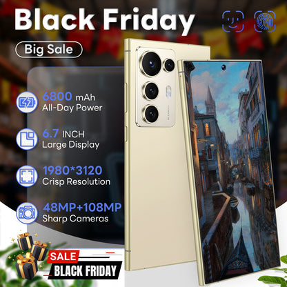 2026 New S25 Intelligent Android Phone | 12+512GB, 6.8-inch HD Display, Dual SIM, Type-C Charger, 4K HD Face/Fingerprint Unlock, Stylish Design, High-Capacity Long-Life Battery, GPS, Travel Phone, Smartphone, Trendy Phone