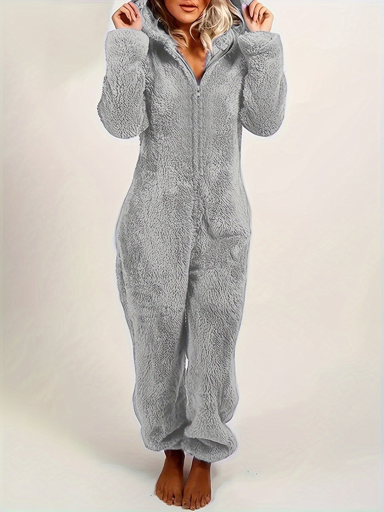 Women's Hooded Bear Ears Plush Onesie Pajamas Loungewear, Home Loungewear, Sleepwear for Women, Playful Pajamas, Cute Onesie, Machine Washable, Durable Sleepwear, Fullbody Sleepwear, Plush Sleep Suit, Cozy Home Wear, Adult Wo