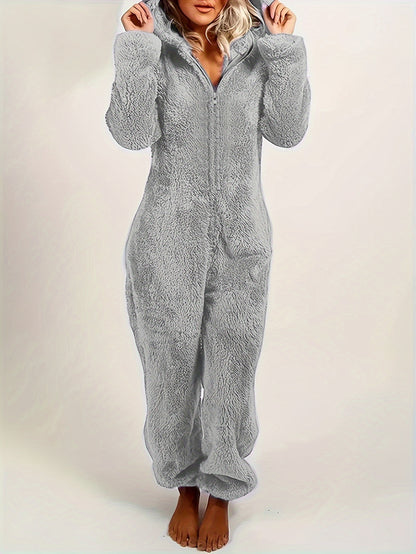 Women's Hooded Bear Ears Plush Onesie Pajamas Loungewear, Home Loungewear, Sleepwear for Women, Playful Pajamas, Cute Onesie, Machine Washable, Durable Sleepwear, Fullbody Sleepwear, Plush Sleep Suit, Cozy Home Wear, Adult Wo