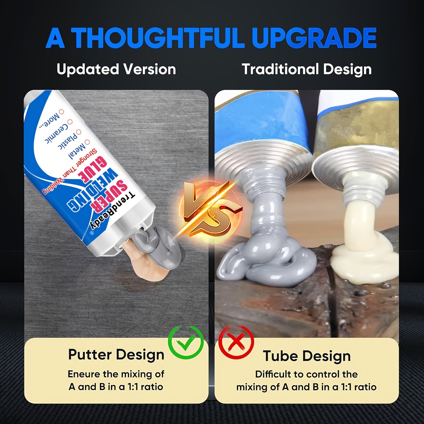 100g Heavy Duty Casting Glue | 2-IN-1 Liquid Welding Glue High Strength Glue Includes Frosted Paper, Thrust Rod & Mixing Stick | Oilproof Metal Glue for Metal | Metal Casting Adhesive, Castor Glue, Super Epoxies Glue, AB Glue